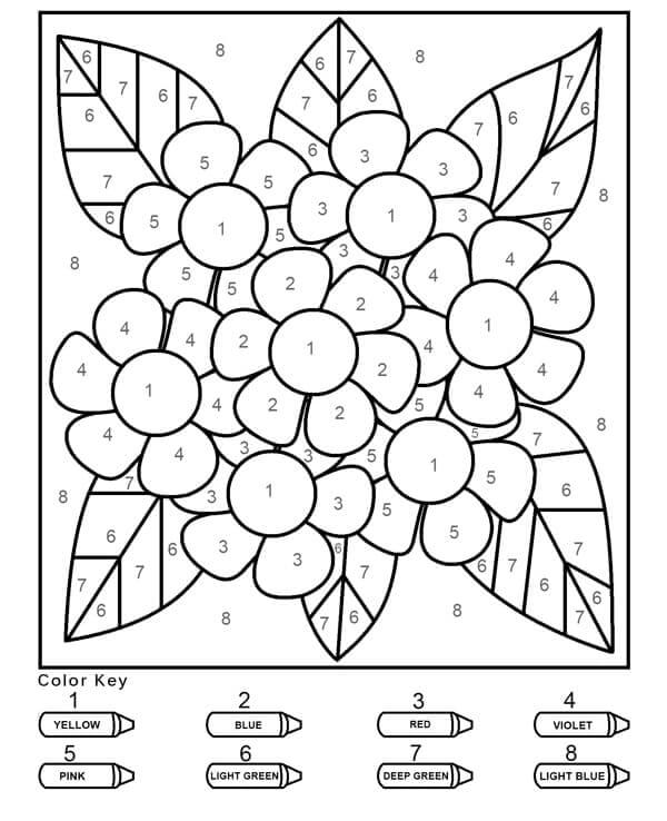 Basic Flower with Leaves Color By Number