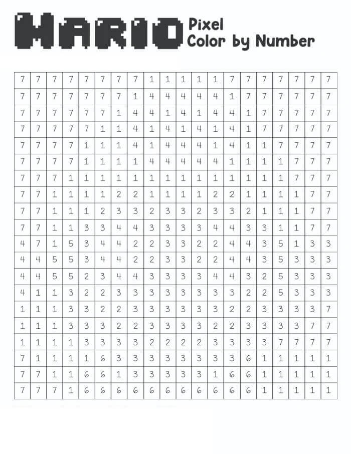 Mario Pixel Color by Number