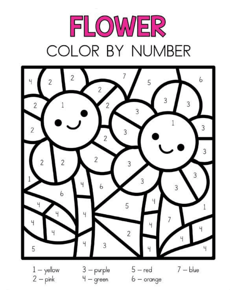 Flowers Color by Number for Elementary