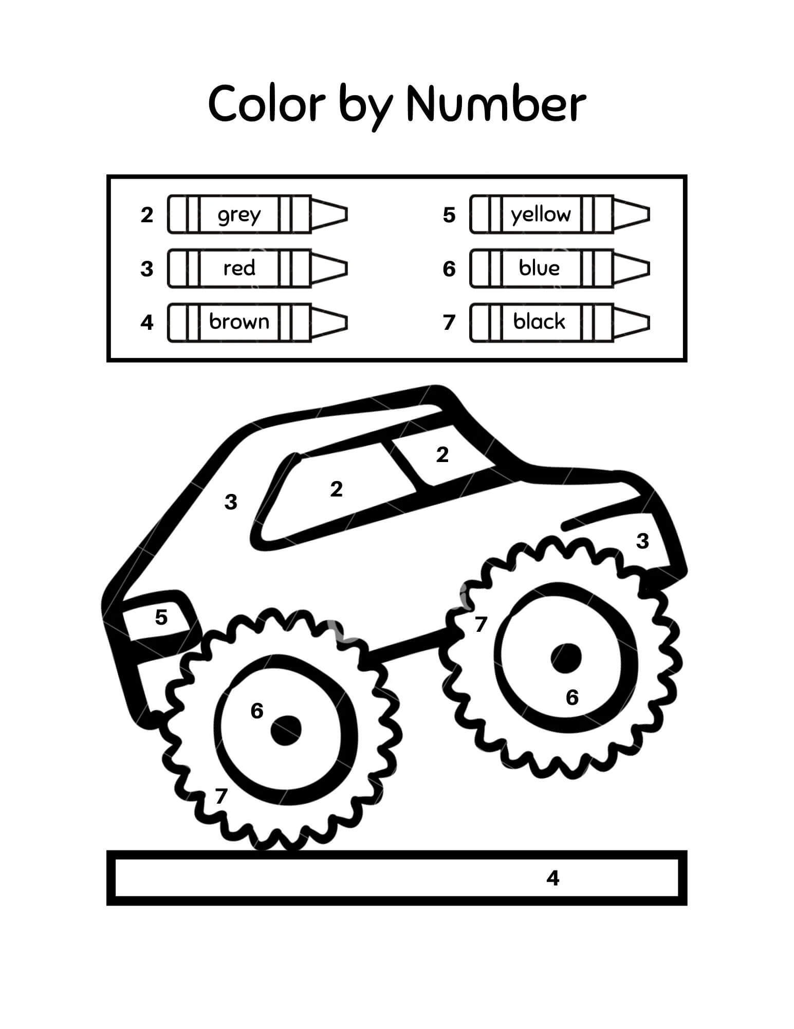 Drawing Monster Truck Color By Number