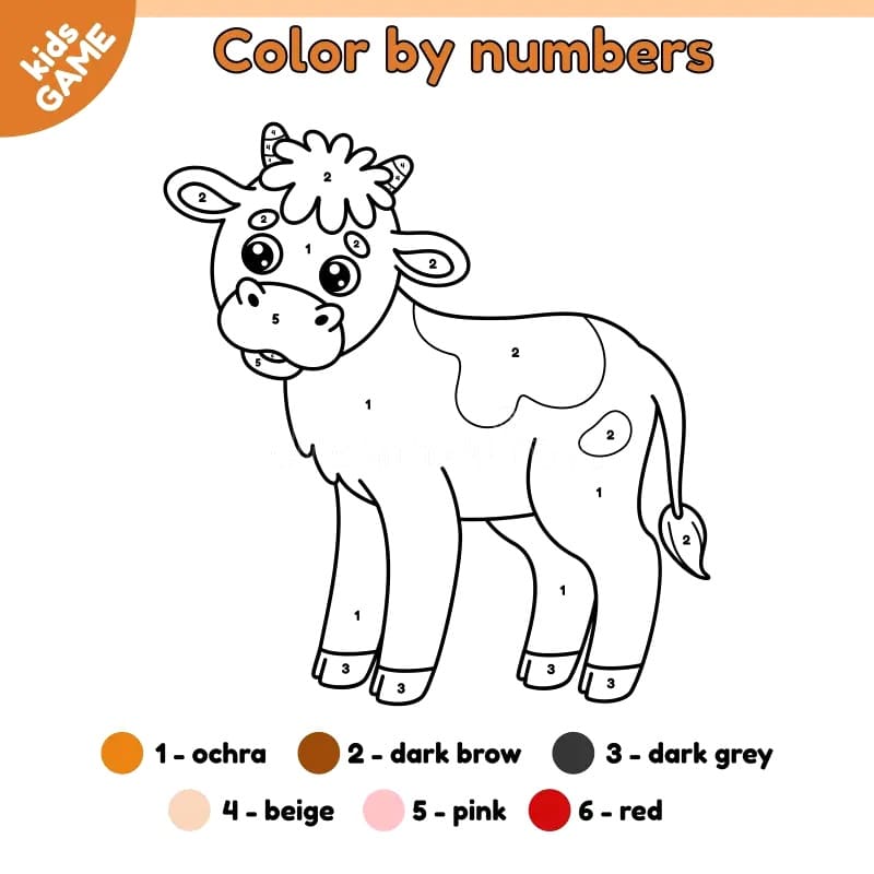 Cartoon Cow Color By Number Color By Number