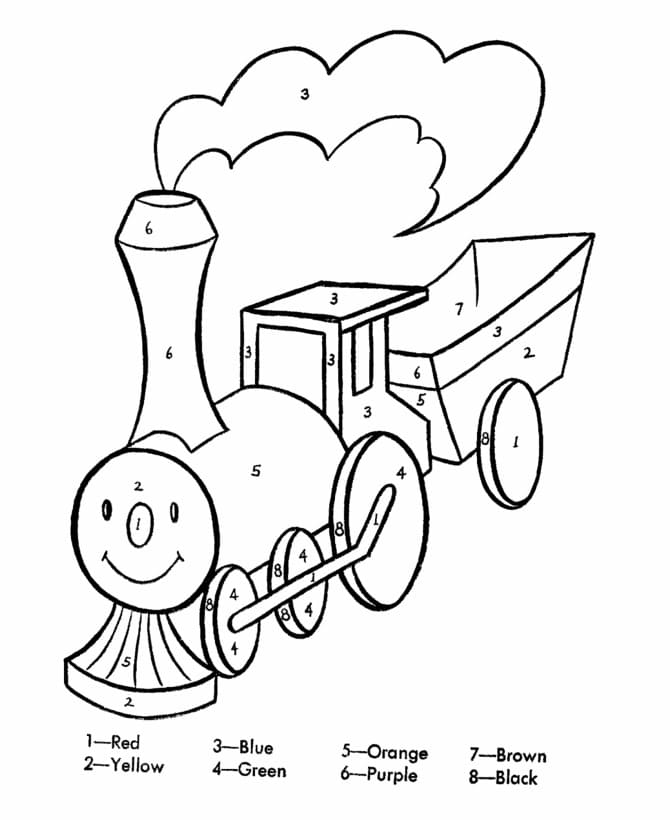 Cartoon Train Color By Number