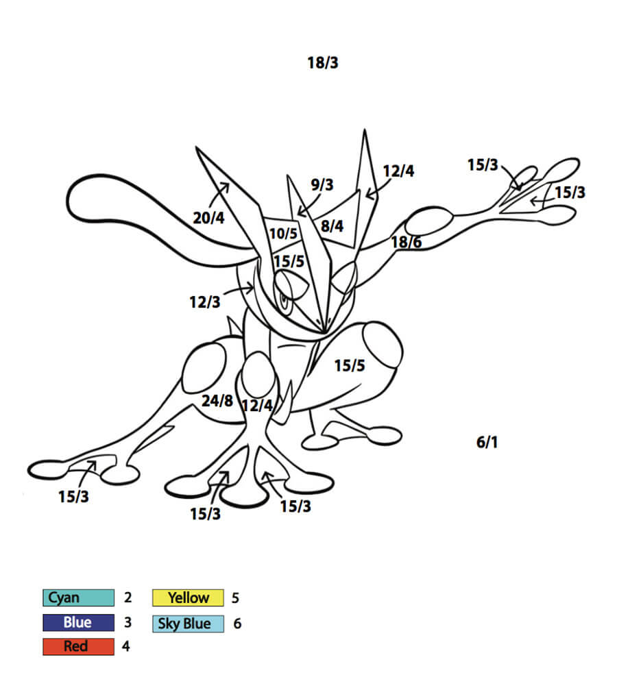 Greninja Pokemon Color by Division Color By Number