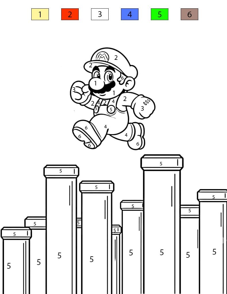 Mario Jumping Platforms Color By Number