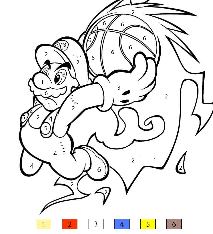 Mario Playing Basketball Color By Number
