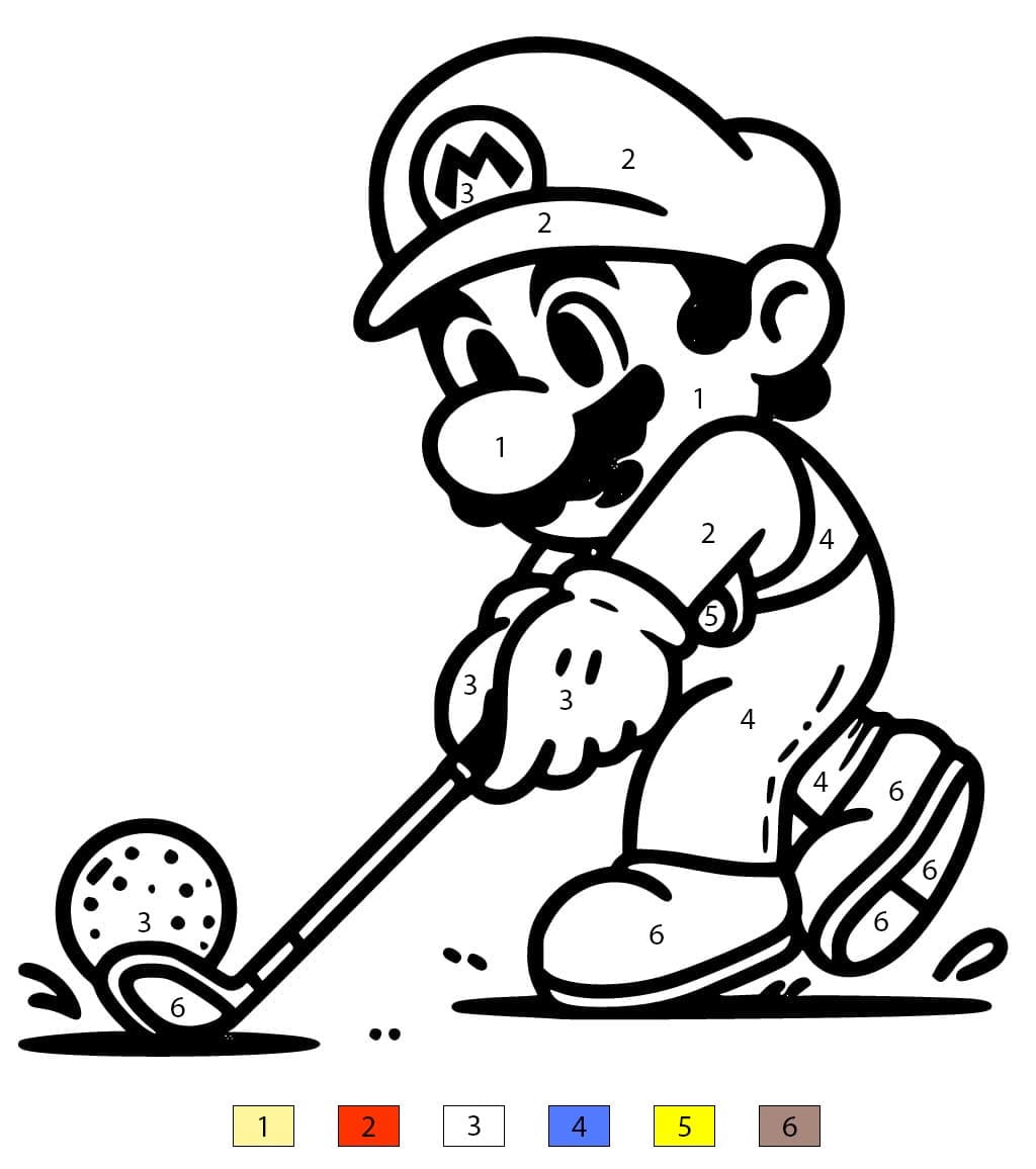 Mario Plays Golf Color By Number