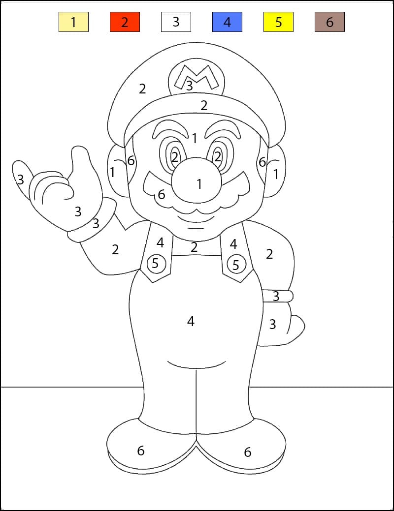 Mario Standing Color By Number