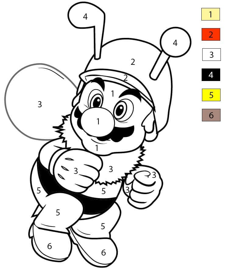 Mario wearing Bee Suit Color By Number