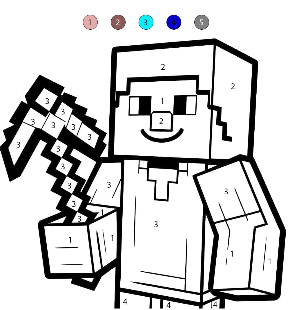Minecraft Steve Image Color By Number