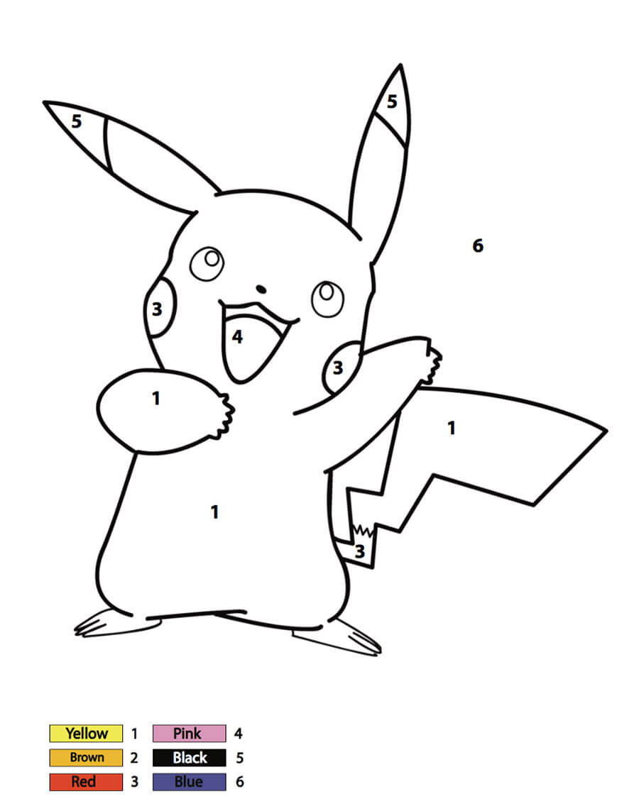Printable Pikachu Pokemon Color by Number