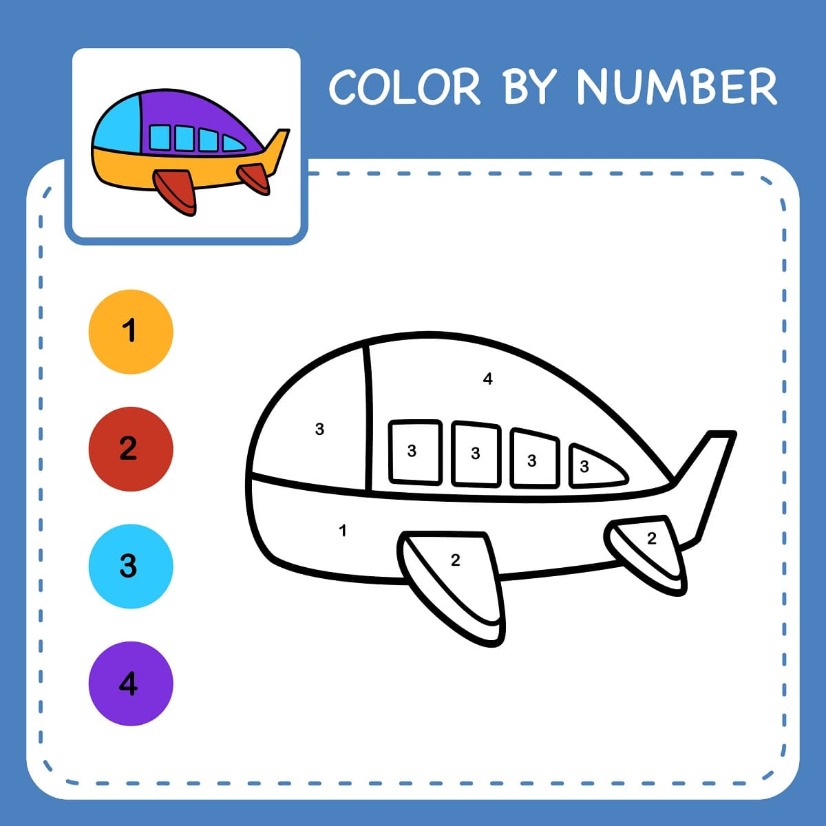 Simple Airplane Color By Number