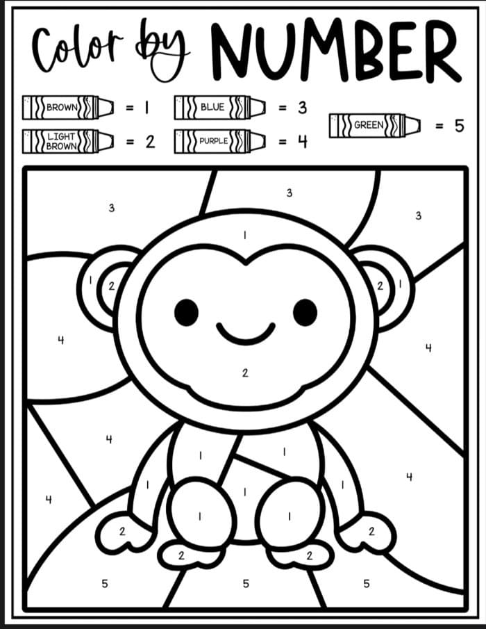 Simple Monkey Color By Number
