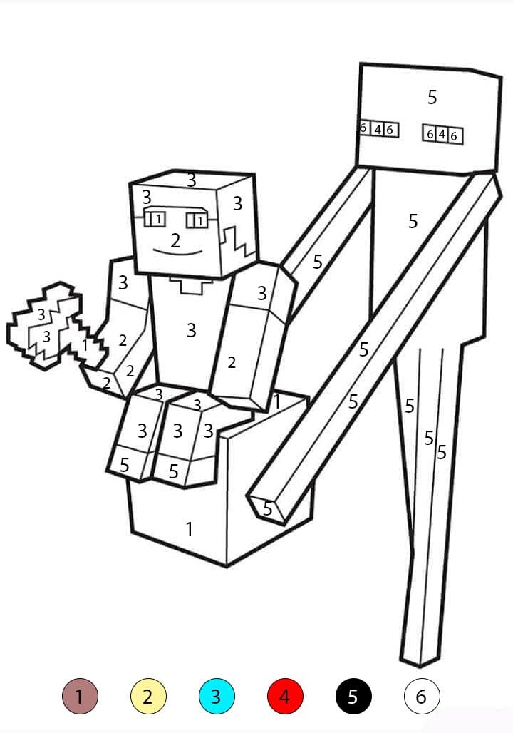 Steve with Funny Enderman Color By Number