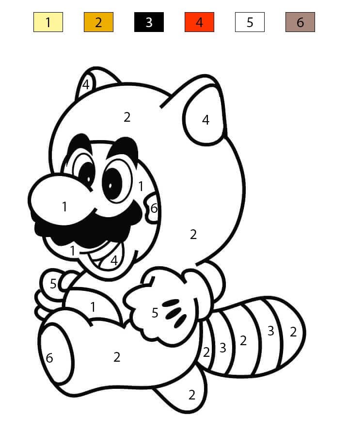 Tanooki Team Mario Color By Number