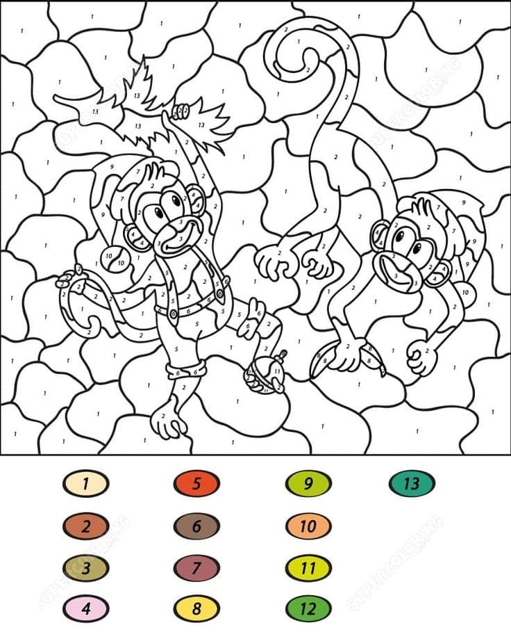 Two Monkeys Color By Number