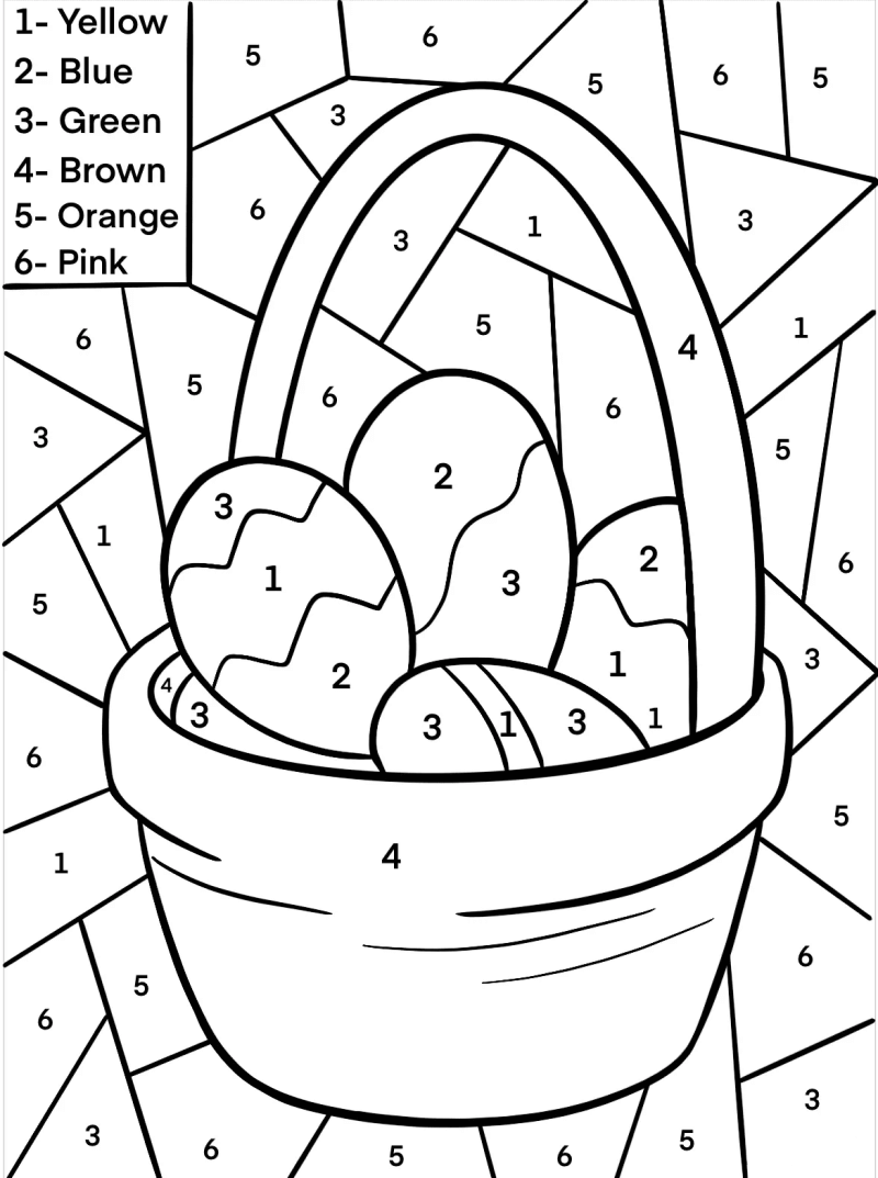 A basket of easter eggs color by number