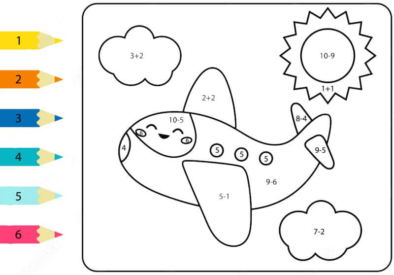 Adorable plane color by number