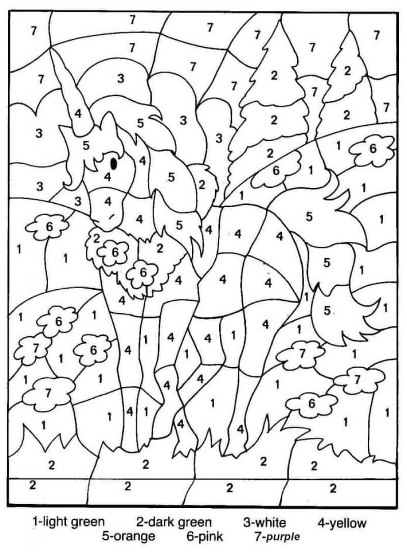 Adult unicorn color by number