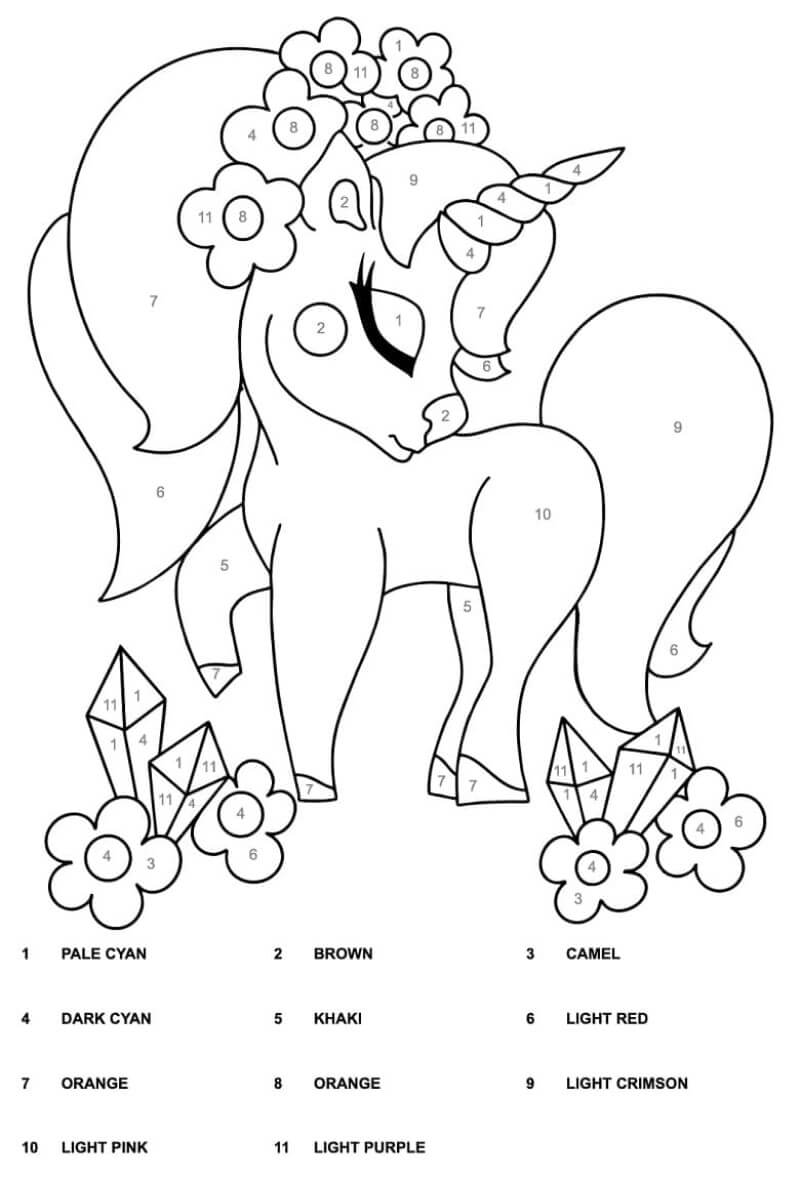 Baby unicorn color by number