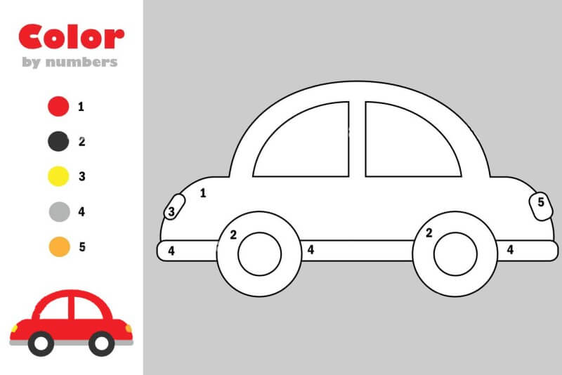 Car in cartoon color by number