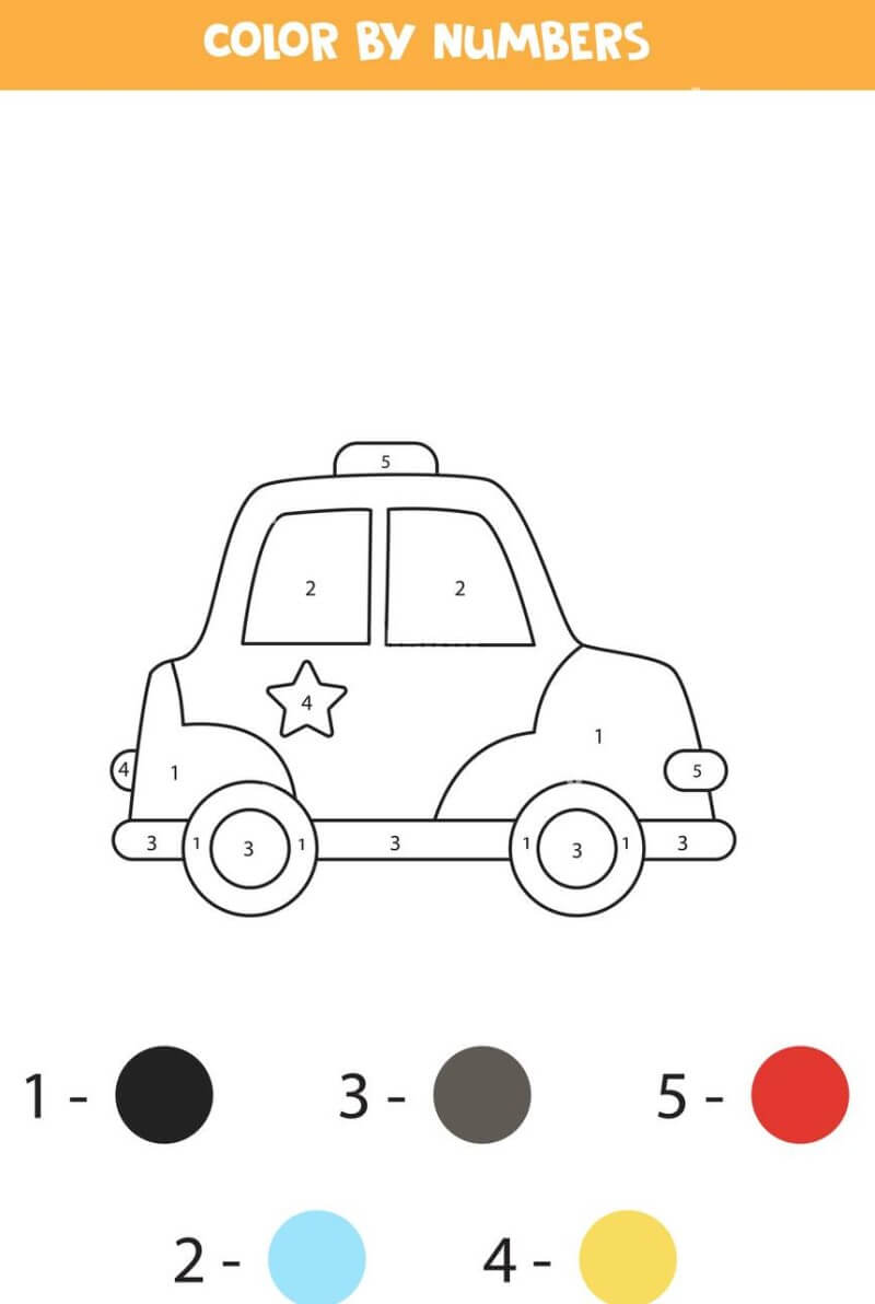 Cartoon police car color by number