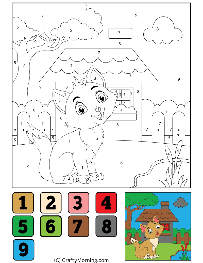 Cat and house color by number