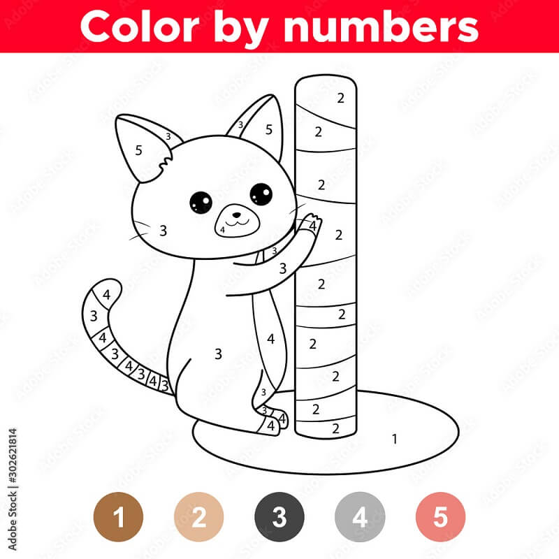 Cat standing by the pole color by number