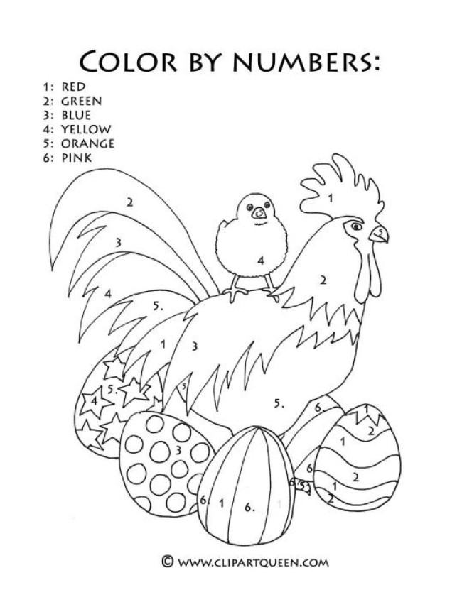 Chickens and easter eggs color by number