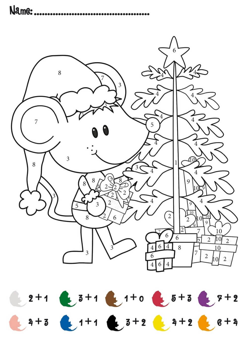 Christmas mouse color by number