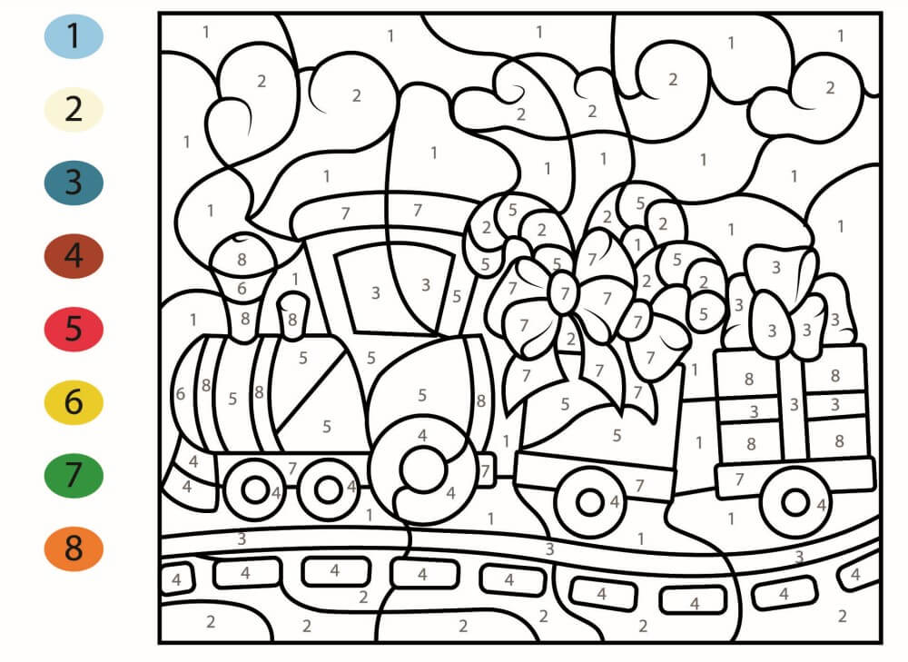 Christmas train color by number