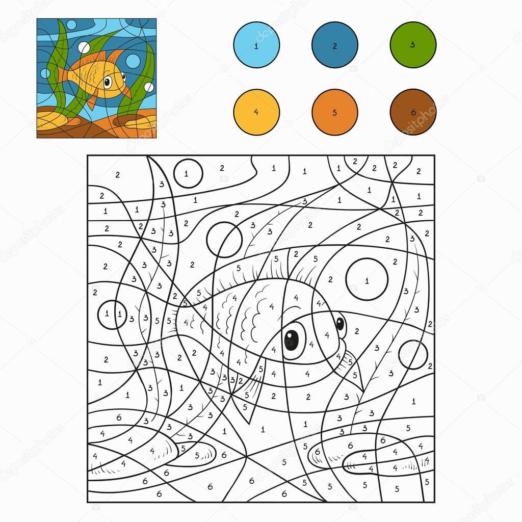 Colorful little fish color by number