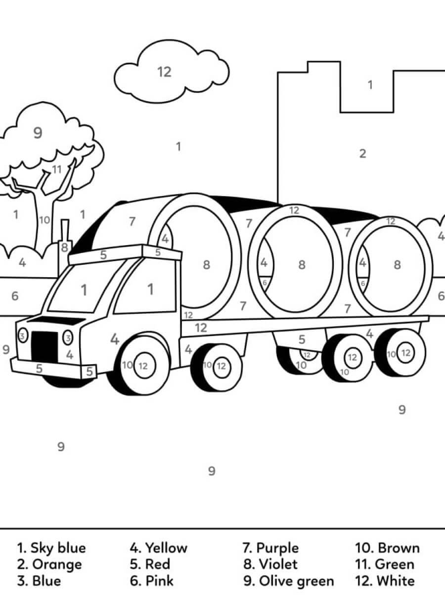 Construction car color by number