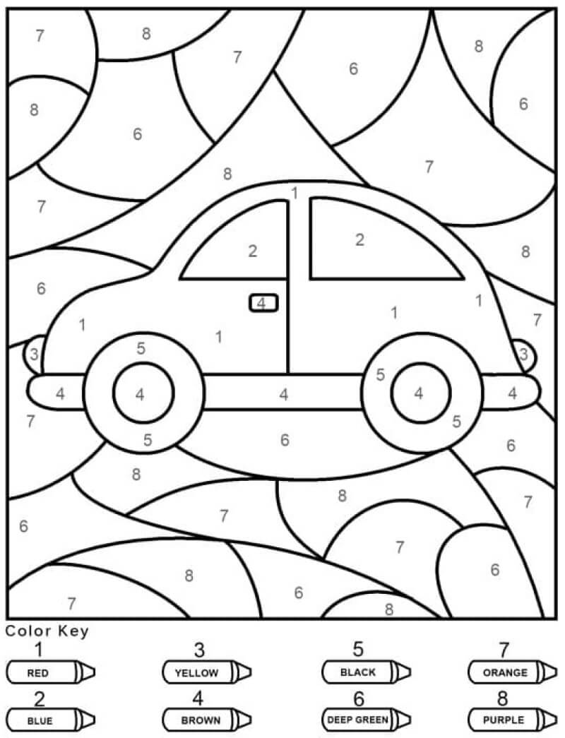 Cute car color by number