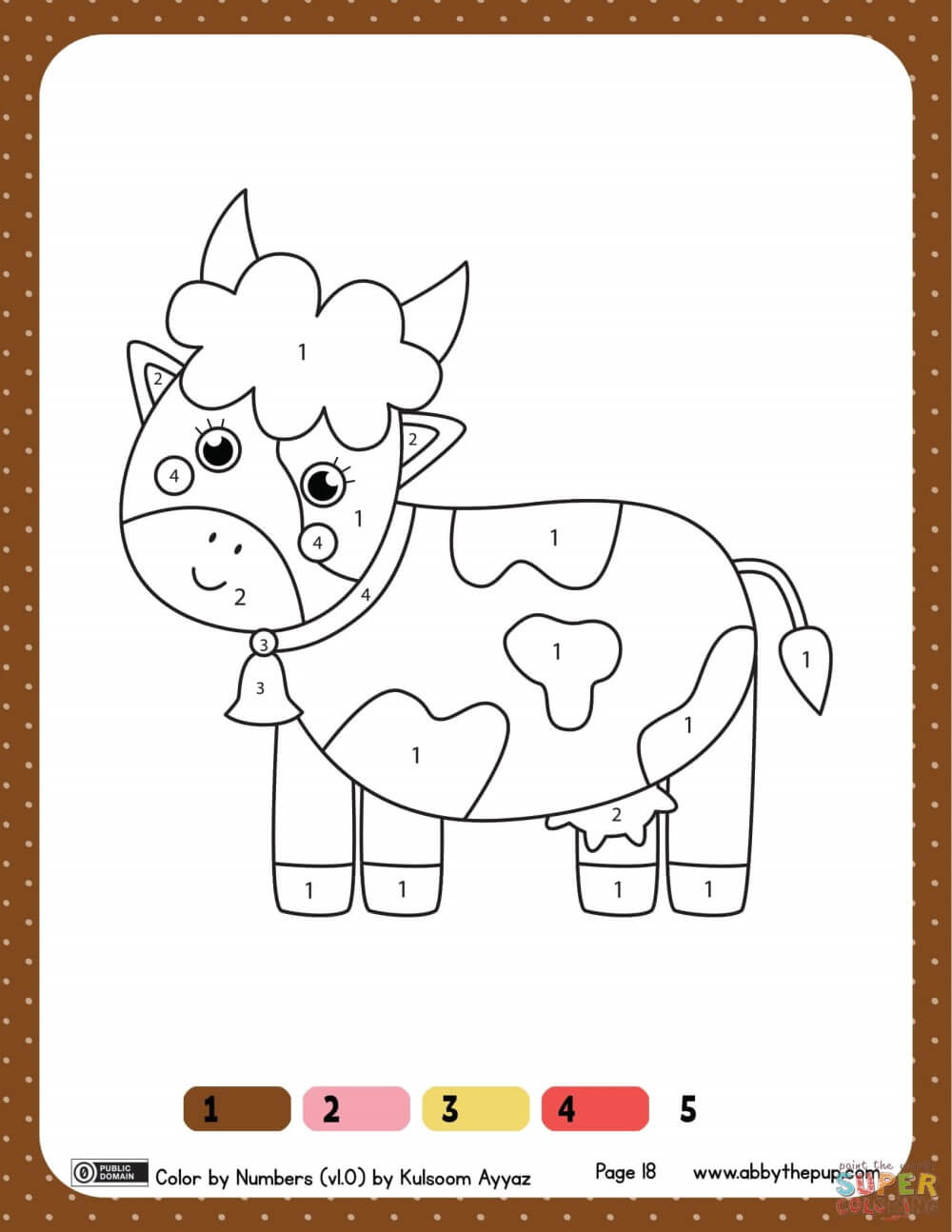 Cute cow color by number