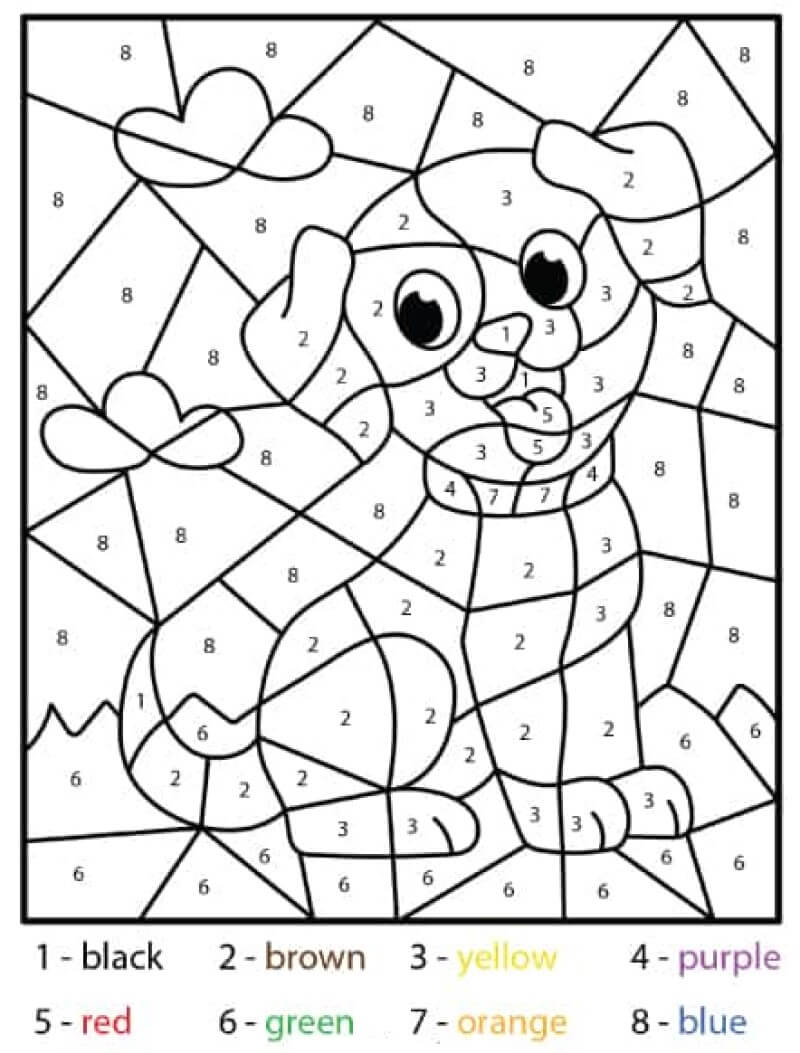 Cute dog color by number
