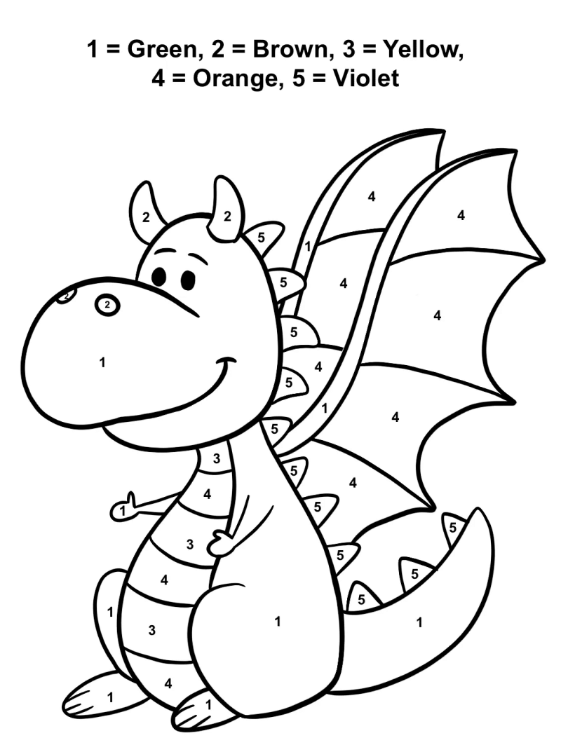 Cute Dragon color by number