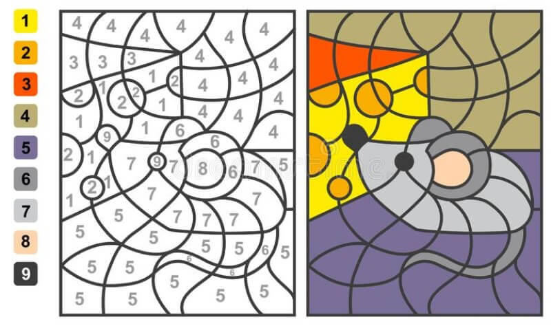 Cute mouse and cheese color by number