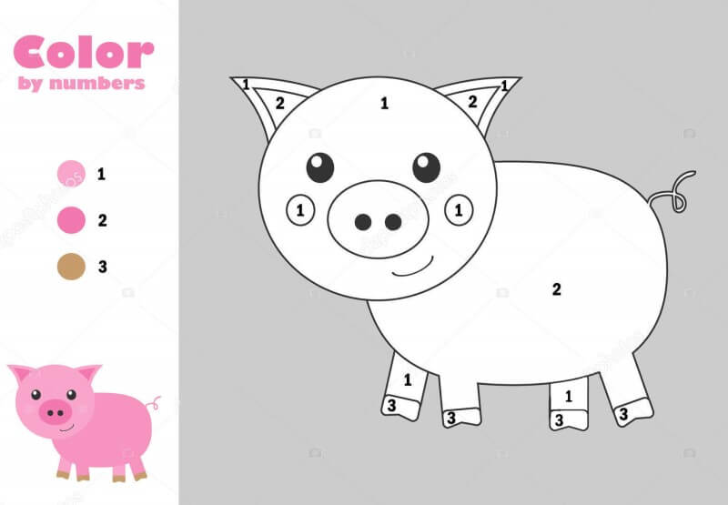 Cute pig color by number Color By Number