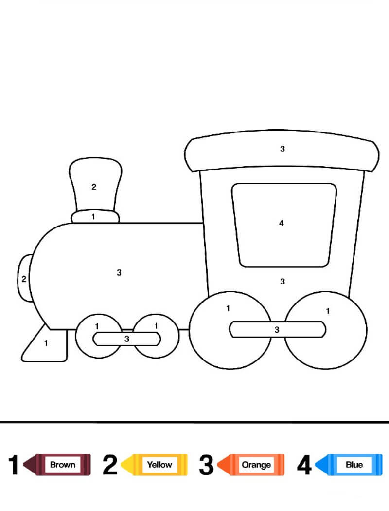 Cute train color by number