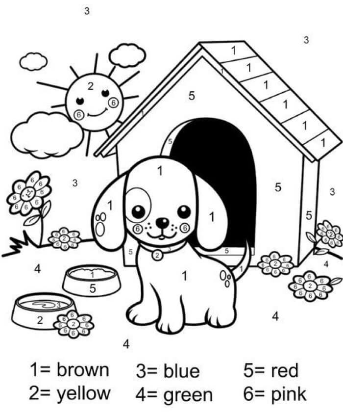 Dog and sun color by number