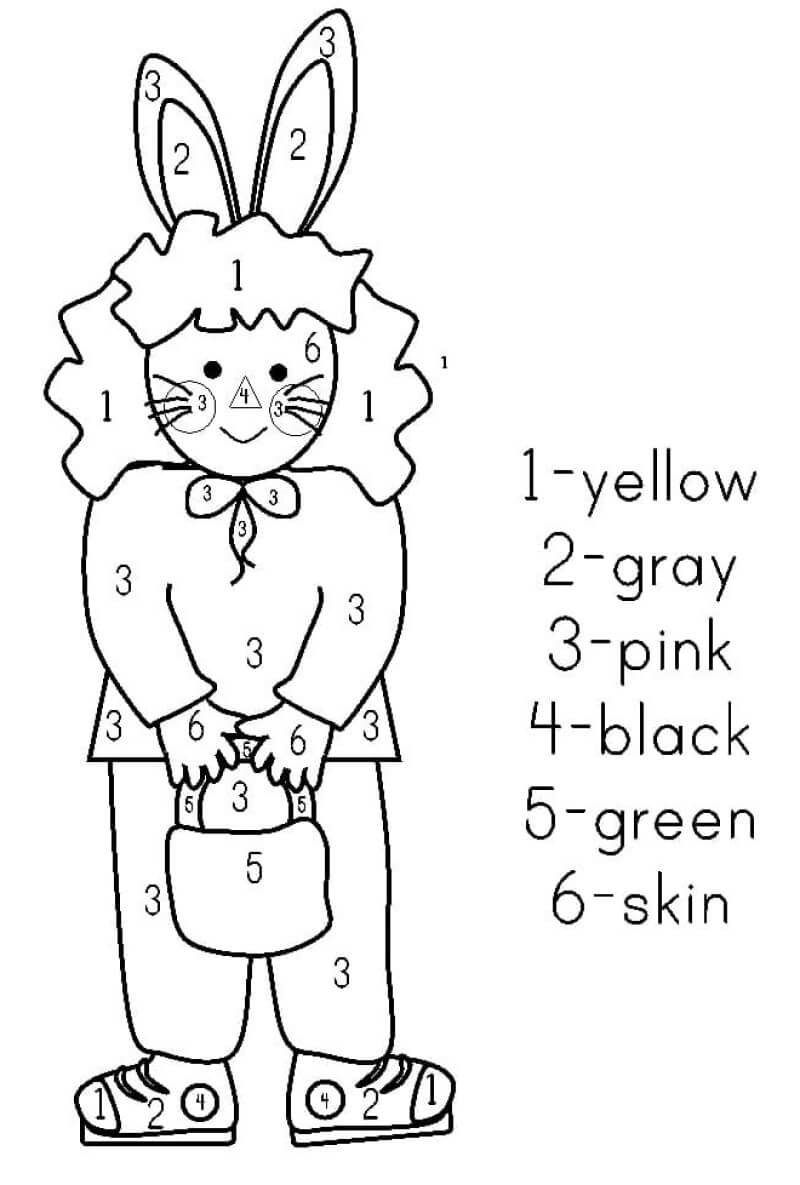 Easter Bunny Girl color by number