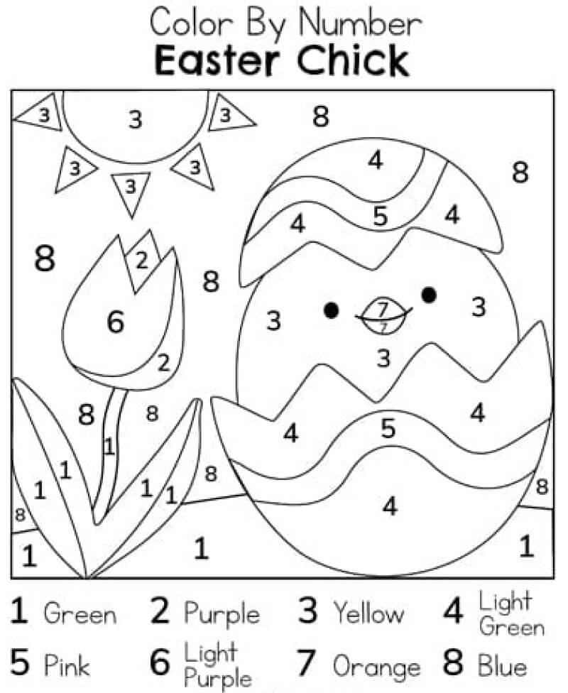 Easter chicken and flower color by number