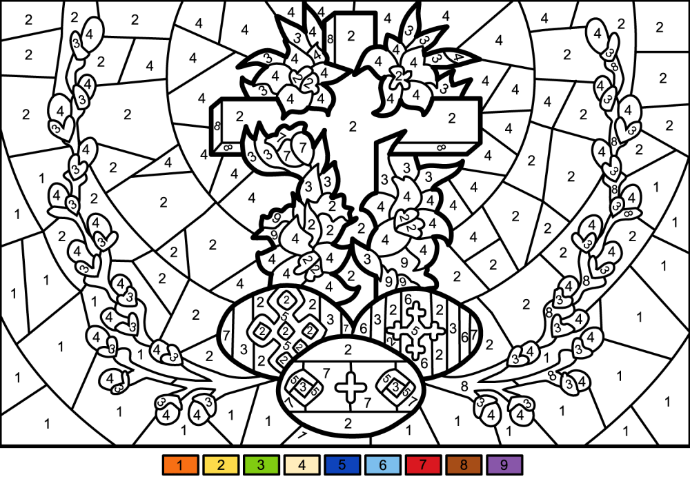Easter cross and eegs color by number