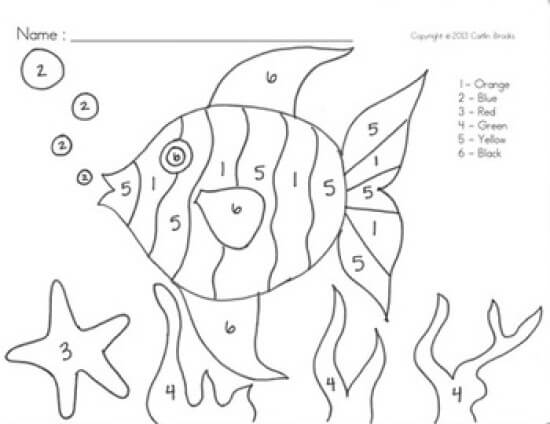 Fish and water bubbles color by number