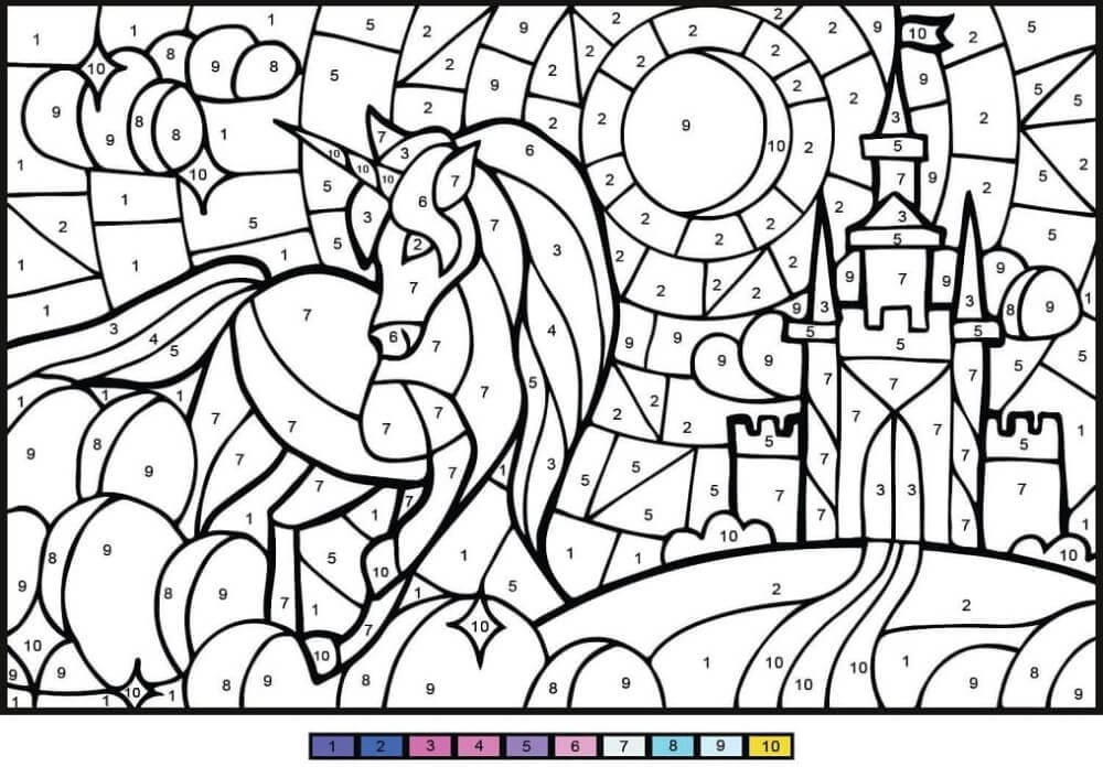 Free unicorn color by number