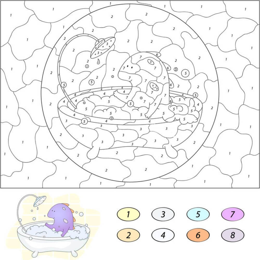Funny bathing dragon color by number