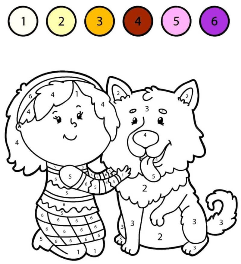 Girl and dog color by number