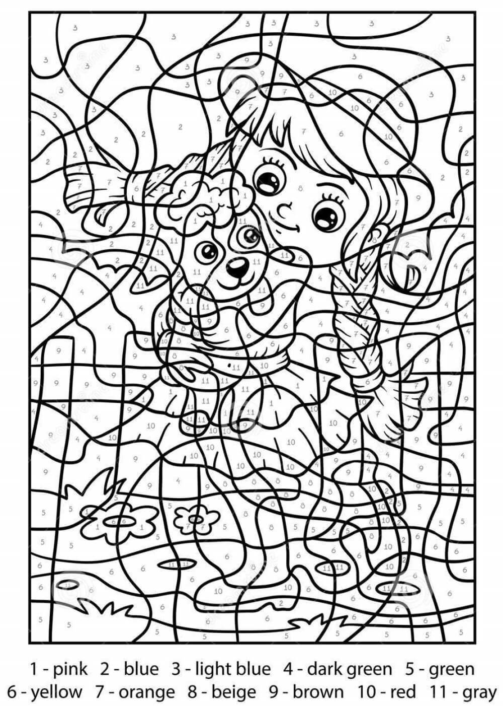 Girl and sheep color by number Color By Number