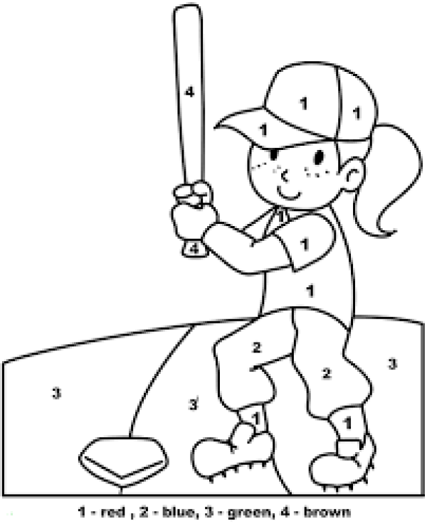 Girl playing baseball color by number Color By Number