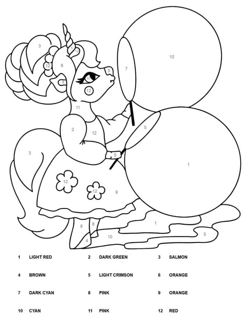 Girl unicorn color by number Color By Number